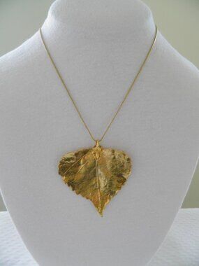Gold Dipped Real Aspen Leaf Pendant Necklace on 24" chain